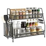 Piashow Gewürzregal Stehend, 2 Etagen Metall Küche Vorratsorganizer, Regal Küche Arbeitsplatte, Schwarz