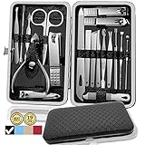 Manicure Set Pedicure Kit Nail Kit-19 in 1 Stainless Steel Manicure Kit, Professional Grooming Kits, Nail Care Kit with Luxurious Travel Case (Black)