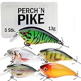 Crankbait Wobbler Set für Hecht, Barsch & Zander, Kunstköder Set für Spinnfischen, 13g I 7,5cm schwebend, 5er Set Angelköder in verschiedenen Dekoren, Hechtköder, Barschköder, Zanderköder