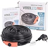 12m Frostschutz Heizkabel mit Knopf-Thermostat VOSS.eisfrei, 230V, Heizleitung Zum Schutz von Wasserleitungen und Weidetränken