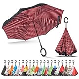 Sharpty Umgekehrter winddichter Regenschirm für Damen mit UV-Schutz, umgekehrt mit C-förmigem Griff