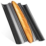 Feelino® 3er Baguette Backform - Premium Antihaft Karbonstahl Baguette-Backblech - Spülmaschinen geeignet - Backform für Baguette - Brötchen Backform oder Brötchenblech - Baguetteblech - Baguetteform