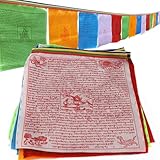 VOVCIG Tibetische Gebetsfahne 35x28cm Feng Shui Buddhistische Gebetsfahne Golddruck Windpferdflagge für Buddhistische Altäre Meditationsräume Außendekoration Tourismusgebiet 7m lang 20 fahnen