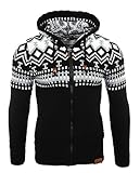 Reslad Herren Grobstrick Norweger Pullover Winter Strickjacke Kapuzenpullover RS-3104 (XL, Schwarz-Weiß)