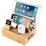 SETROVIC Bambus Ladestation Docking Holder, Desktop Organizer für mehrere Geräte Dock. Zubehör Kompatibel Handy/Tablet/Apple Watch/Airpods