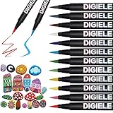 DIGIELE Steine Bemalen Stifte, 12 Farben Pinselstift, Wasserfeste Permanent Acrylstifte Marker, Kinder DIY Stift Art für Stein, Rock-Malerei, Keramik, Porzellan, Metall, Kunststoff, Holz & DIY Farbe