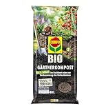 COMPO BIO Gärtner-Kompost zur Intensivierung der Bodenaktivität im Garten und Hochbeet, Grünkompost, Torffrei, Kultursubstrat, 40 Liter, Braun