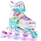 SULIFEEL Rainbow Unicorn Einstellbare beleuchtete Inline-Skates für Kinder Mädchen Anfänger-Skates mit leuchtenden Rädern Regenbogen Lila