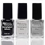 3x 5ml Stampinglack Weiss Schwarz Silber Nagellack Lack (3er Pack)