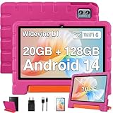 ZIOVO Kinder Tablet 10 Zoll Android 14 Tablet, 20 GB RAM+128GB ROM(TF 1TB), WiFi 6, Octa-Core, Widevine L1, Kindersicherung, 6000mAh, BT 5.0, GMS Certified Kids Tablet mit Eva Case - Rosa