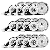 12er Korrekturbänder Set, 12m x 5 mm Korrekturroller Korrekturmaus Mini mit Schutzkappe&Fenster Korrigieren Roller für Kinder Schüler Büro Zuhause Schule (Schwarz)