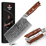XINZUO Hackmesser Damaststahl 18cm Chinesisches Kochmesser, Hochwertige Profi Hackbeil Scharfe Klinge Küchenmesser, Geschenk box, mit Rosewood Griff - Yu Serie
