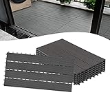 YRHome 6 Stück WPC Klickfliese Terrassenfliesen Holzoptik Balkonfliesen 30x60cm Terrassen Garten Fliese Terrassendielen mit Stecksystem Drainage Kunststoff 1m² für Balkon Garten Anthrazit