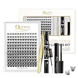 Wimpern Cluster, QUEWEL 144 Pcs DIY Wimpern Extensions Kit, Cluster Wimpern Applicator Tool, Super Hold Cluster Wimpern Bindung und Dichtung, Cluster Wimpern (QU-H-DH-02)