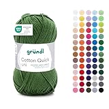 Gründl Wolle Cotton Quick uni - dünne Wolle zum Häkeln - Strickgarn - Häkelgarn - Glänzend und hautfreundlich - 100% Baumwolle - 1 Knäuel 50 g / 125 m - Nadelstärke 3-4 - moos