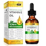 Vitamin E Öl Bio für Kosmetik 75,000 IU 60 ml - 100% reines vitamin E Oil für Haut, Gesicht, Haare, Körper - Natürliches Antioxidans Gegen Trockenheit, Falten, Narben und Dehnungsstreifen