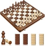 2IN1 Schachspiel Magnetisch -39x39cm Klappbares Schachbrett Holz Hochwertig mit 32 Schachfiguren & 2 Zusätzliche Damen, Schach für Erwachsene und Kinder