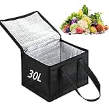Kühltasche Gross 30L,Kühltasche Faltbar für Kühltasche Picknicktasche,Eistasche Kühltasche Thermotasche Lunch Tasche für Outdoor Picknick Camping Lebensmitteltransport,41 * 26 * 33cm,Schwarz
