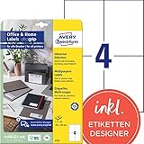 AVERY Zweckform 6124 Universal Etiketten (40 Klebeetiketten, 105x148 mm auf A4, bedruckbare Adressaufkleber, selbstklebende Versandetiketten mit ultragrip, ideal fürs HomeOffice) 10 Blatt, weiß