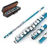 EastRock Cross querflöte,Flöten 16 Loch C Key Vernickelte Flöte mit Gehäuse und Zubehör Geeignet für Anfänger und Studenten (Sea Blue)