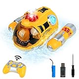 Kizeefun Ferngesteuertes Motorboot Kinder, 2,4-GHz Dual Propeller RC-Boote Wasserdicht mit Sprühnebel, Licht und 360° Rotation, Sommer Besprühtes Spielzeug für Kinder Wasser-Party Geschenk