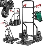 MASKO® Treppenkarre Sackkarre 200kg Transportkarre Treppensteiger Stapelkarre,klappbar Treppensackkarre Hartgummireifen| Kunststoff Griffe | Stahl Rahmen | 3-Fach Sternräder |Inkl. Handschuhe,Schwarz