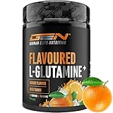 Flavoured L-Glutamin Pulver - 750 g - Ultrafeines L-Glutamine mit extra Taurin - Micronized Glutamin mit Geschmack - Ohne Zucker & Top Löslichkeit - Vegan (Orange)