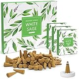 LA BELLEFÉE Weißer Salbei Räucherkegel, 120st, Mit 1 Räucherstäbchenhalter, Natürlich Duftende Räucherkegel Perfekt für zu Hause, Entspannung, Innenräume, Yoga-Praxis, Meditation