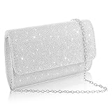 TIESOME Kettentasche, Clutch Damen, Glitzer Abendtasche, Elegante Envelope Tasche Umhängetaschen für Hochzeit Party Freizeittermin für Hochzeit Party Bankett (Silber)