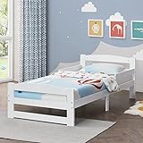 Juskys Jugendbett Arona 90x200 cm mit Lattenrost - Bettgestell aus Massivholz - Einzelbett mit Rausfallschutz - Stauraum unter dem Bett - Weiß