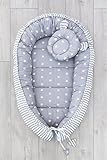 LOOLAY® 2seitig Kokon + Bärchen Nestchen Babynestchen Babykokon Kuschelbett Baby-Reisebett Babybett (Sternchen grau/Streifenmuster grau)