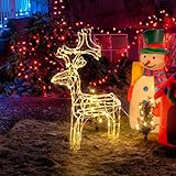 SALCAR 60cm LED Rentier Figur Beleuchtet Außen, Weihnachtsbeleuchtung Hirsch Deko Weihnachten, Weihnachtsdeko Figuren Elch Garten Outdoor, Warmweiß