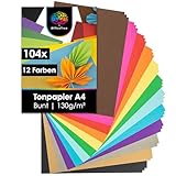 OfficeTree 104 x Tonpapier A4 Bunt 130g - 12 Farben - Buntpapier zum Basteln - Bastelpapier Bunt