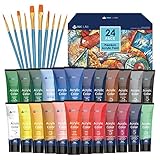 Acrylfarbe Set 24 Tuben Ungiftig Acryl Farben Waschfeste Künstlerfarbe Malfarben Reiche Pigmente Ideal für Künstler Anfänger Leinwand Papier Stein Holz, 36ml/Tube