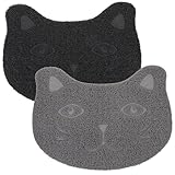 Abaodam 2 Stück Teiliges Katzenstreu Matte Hochwertige Strapazierfähige und Waschbare Katzenfutterunterlage Schwarz und Dunkelgrau für Drinnen Sorgt für Sauberkeit und Beim Füttern
