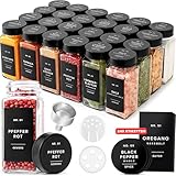 EDELHAUS Gewürzgläser Eckig Set (24 x 120ml) Gewürzstreuer mit Streueinsatz und 240 Etiketten Schwarz - Gewürzbehälter, Gewürzdosen, Gewürze (Schwarzer Edelstahl Deckel)