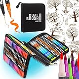 Set mit Textmarkern, 100 Farben + 12 Schablonen, Baum des Lebens, Filzstifte mit doppelter Spitze, feine Spitze, Aquarellstifte für Mandalas, professionelle Erwachsene und Kinder
