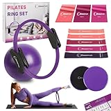 Goocrun Pilates Ring Set Exercise Equipment with Exercise Bands Resistance Bands Set, Pilates Ball, Sliding Disks – Workout Equipment Home Gym Includes Complete Fitness Poster (Lila)