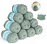 Häkelgarn 12er* 50g/Ball - Super Weiche 100% Acryl Garn für Anfänger und Kinder - Antipilling Babystrickgarn zum Stricken & Häkeln - Baby Fluffy Ball für Kunsthandwerk(Grüngrau)