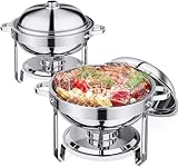 Barhon Warmhaltebehälter Essen 2 pcs, Chafing Dish 6L, Wärmebehälter für Speisen, Leicht zu reinigender Edelstahl Warmhaltebehälter, Schnell Aufbaubarer Speisenwärmer, Runder Buffetwärmer