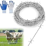 Stacheldraht Tierabwehr, Natodraht Stacheldrahtrolle 1,8mm x 10m, 4 Punkt Stacheldraht Verzinkt Zaun, mit Handschuhe, für Zaun, Drahtzaun, Weidezaun, Abwehr gegen Marder Baseballschläger