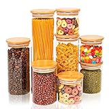 Lannvan Vorratsgläser Mit Deckel - 8er Set Luftdicht Glasbehälter mit Deckel - Vorratsdosen Mit Holzdeckel zur Spaghetti,Mehl Aufbewahrung