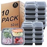 KINGHON 3-Fach Meal PREP Container - Bento Lunch Boxen,BPA frei wiederverwendbare Lebensmittel Lagerung mit luftdichten Deckel,Gefrierschrank,Mikrowelle und Geschirrspüler sicher - 10er Pack,32 oz