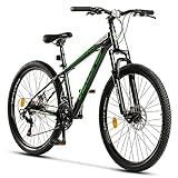 CARPAT SPORT Mountainbike MTB Hardtail Fahrrad mit 26 Zoll Speichenrädern 21 Gang Schaltung Scheibenbremse Federgabel Herren Damen, Schwarz Grün