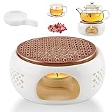 Stövchen Keramik Teewärmer für Teekanne, Teestövchen Warmhalter mit Teelicht-Halter für Tee, Porzellan Stöfchen als Teekannenwärmer für Tasse und Teekannen, weiß für Kerze ohne Teelicht, ohne Teekanne