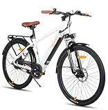 Hiland 26 Zoll Elektro-Mountainbike mit 250W Motor & 36V 7.8Ah Akku, Elektrofahrrad für Männer Frauen, All-Terrain Erwachsene Elektro-MTB mit Gabelfederung, Weiß