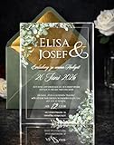 Manschin-Laserdesign Hochzeitseinladungen | Edle Einladungskarten aus Acrylglas für Hochzeit, Geburtstag, Partys - personalisierbar mit Ihrem Wunschtext - mit UV Druck