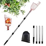 Apfelpflücker mit Teleskopstiel Edelstahl 2.0M, Obstpflücker mit Teleskopstiel Metall, Kirschpflücker Outdoor Garten, Obstpflücker mit Teleskopstange, Obsternter Erntehelfer Birnen Beeren Ø 145mm