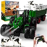 Ferngesteuerter Traktor Ferngesteuert, Ferngesteuertes Auto ab 3 4 5 Jahre, Traktor Spielzeug ab 3 Jahre, Rc Traktor mit Fernbedienung, Anhänger, Licht und Kuh, Weihnachten Geschenk für Kinder