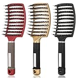 Sportstorm 3 Stcke Haarbrste Wildschweinborsten,Entlftete Entwirrende Haarbrste Gebogene Vent Haarbrste mit Kamm fr lange, feine, dicke, lockige Haare, Detangler, Styling Hair Brush Set